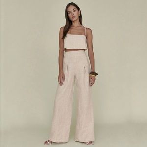 Reformation - 4P Cleo Linen Two Piece Set, Oatmeal - Petites, NWT